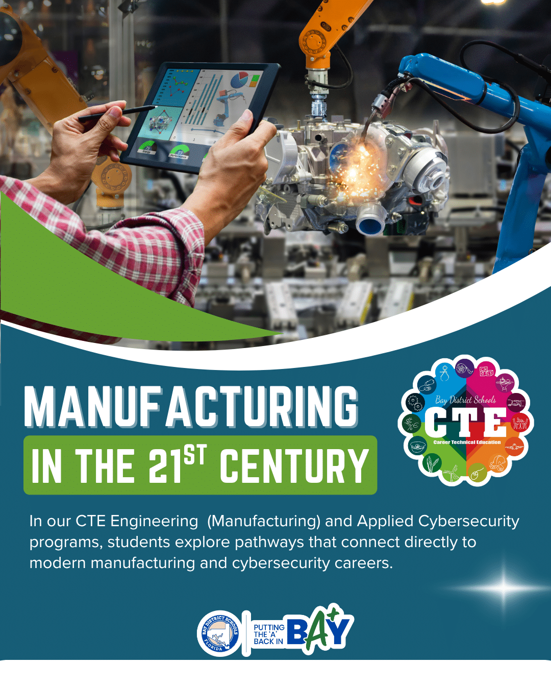 computer tablet with robot for manufacturing with blog headline